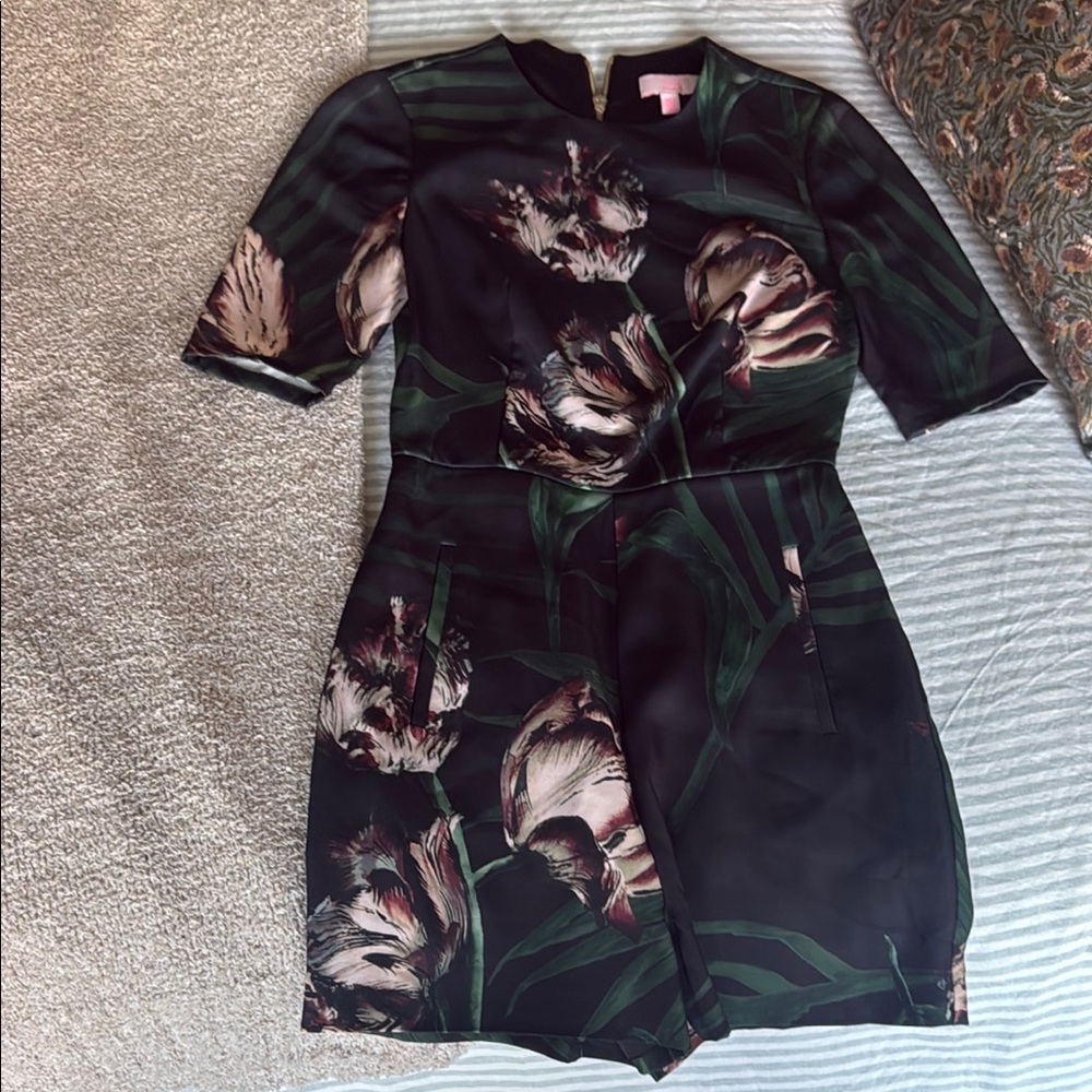 Ted Baker Black and Green Floral Romper